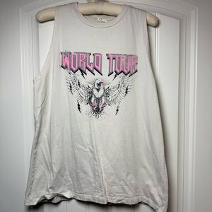 White and Pink Sleeveless Muscle Tee with Relaxed Fit and Graphic Design